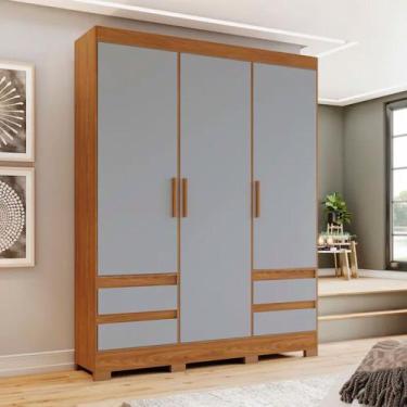 Imagem de Guarda-Roupa Solteiro 3 Portas Bater 4 Gavetas MDP MDF Henn B55 Roupei