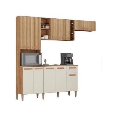 Imagem de Armario Cozinha Com Balcão Ravena Com 10 Portas E 1 Gaveta Canelato+3d Canelato/off White