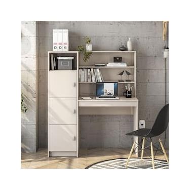 Imagem de Escrivaninha com Estante Politorno Teresina 1 Porta 6 Prateleiras MDP Pintura UV Porta-CPU