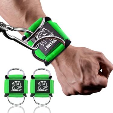 Imagem de J Bryant Punhos de pulso para elevação lateral de máquina de cabos – Tiras de anel D duplo resistente com neoprene acolchoado – Suporte de pulso ajustável confortável para sistema de polia de academia
