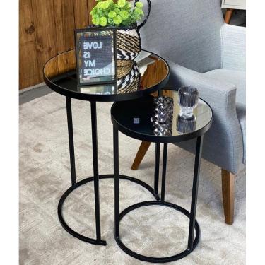Imagem de Conjunto De Mesa Canto Lateral Dupla Sala Preta Com Espelho