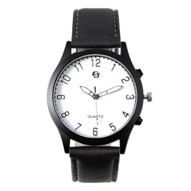 Imagem de Top Plaza Relógio analógico masculino de quartzo com pulseira de couro fácil de ler, Preto, M