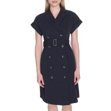 Imagem de Calvin Klein Vestido feminino de manga curta com gola crepe, Índigo, 40