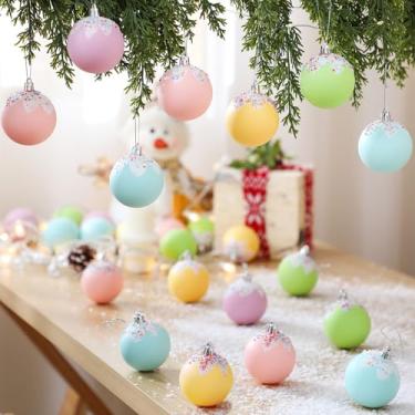 Imagem de Gejoy 30 peças de bolas de árvore de Natal Candy Land, enfeites de 6 cm, decorações de sorvete de gotejamento de festa, bulbos de Natal pastel, enfeites pendurados, bolas de árvore de Natal à prova de