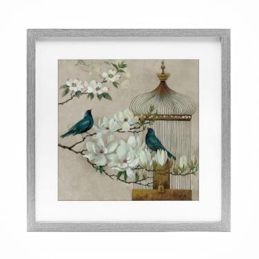 Imagem de Stupell Industries Impressão emoldurada cinza floral Bluebird Menagerie sob vidro por Elaine Vollherbst, 40,6 x 40,6 cm