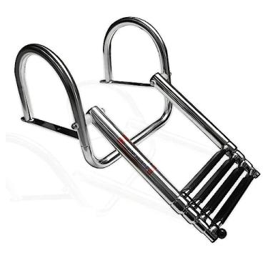 Imagem de Escada telescópica para barco, pontão, de aço inoxidável, escada, pesada, marítima, escada, interna, escada, 4 degraus, escada, para cais, barcos, iates, navios, piscina