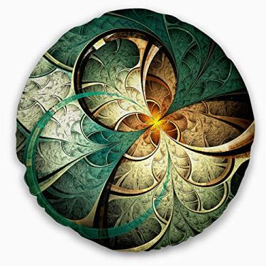 Imagem de Designart Manta abstrata de flor fractal verde amarelo escuro sala de estar, sofá, enchimento de almofada + capa de almofada impressa em ambos os lados 50,8 cm