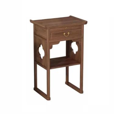 Imagem de Prateleira de altar budista, mesa de homenagem de incenso para casa moderna, pequena mesa de buda, nogueira preta com gaveta e incenso (grande)