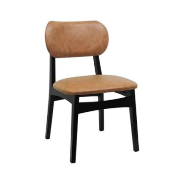 Imagem de Cadeira Armonia Madeira Maciça Encosto Anatômico - Preto - Assento Estofado Corano Marrom Mescla