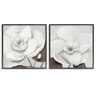 Imagem de Stupell Industries Conjunto de arte giclée emoldurado preto branco elegante flores 2 peças por Hannah Dawson, 12 x 12