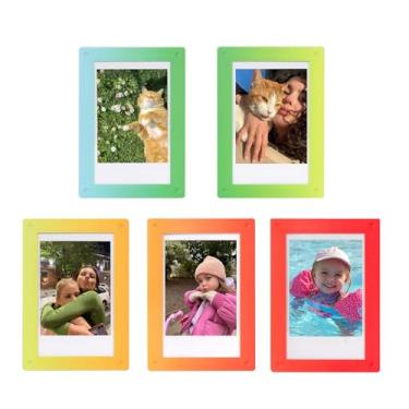 Imagem de Moldura magnética de acrílico para geladeira Fujifilm Instax Mini 41/12/11/SE/EVO 7,6 cm, moldura magnética de geladeira para Polaroid, moldura para exibição de imagem, pacote com 5, arco-íris