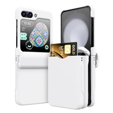 Imagem de Dobradiça completa de plástico com suporte para cartão capa de telefone para Samsung Galaxy Z Flip 6 5 4 3 Flip6 Flip5 Flip4 Flip3 5G Capa, branca, para Galaxy Z Flip6