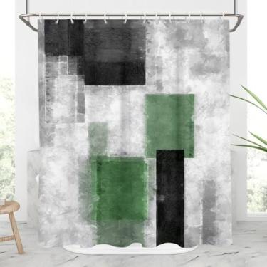 Imagem de AAtter Cortina de chuveiro verde preta e cinza abstrata sálvia cinza oliva branca geométrica exclusiva estética masculina arte minimalista xadrez casa banheiro decoração conjunto de banheira com 12