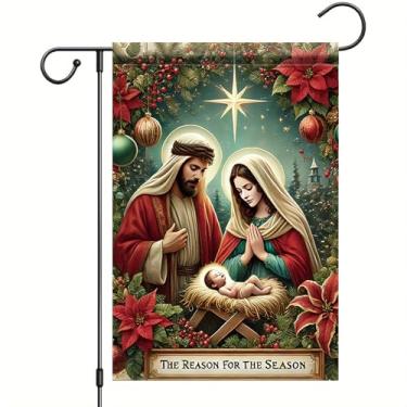 Imagem de Saoplasa Bandeira de jardim de Natal motivo de presépio motivo para a estação 30,5 x 45,7 cm, faixa dupla face, para decoração de Natal, inverno, Jesus Maria José, decoração ao ar livre para bebês