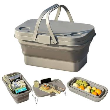 Imagem de Cesta De Piquenique Dobrável 2 Em 1 – Cooler Térmico Com Tampa-mesa E Suporte Para Notebook Ou Tablet