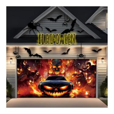 Imagem de ZELLAHJOYI Banner para porta de garagem de Halloween – 1,8 x 4 m, grande pano de fundo para pendurar na porta de garagem de Halloween, decoração de parede para ambientes externos, festas de fim de ano