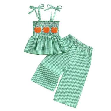 Imagem de Roupa infantil Kayotuas, camiseta regata de abóbora e calça xadrez de 
