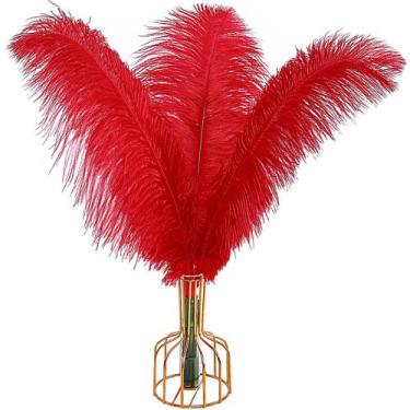 Imagem de Penas de avestruz THARAHT Red 40-45 cm, 12 unidades para festa de casa