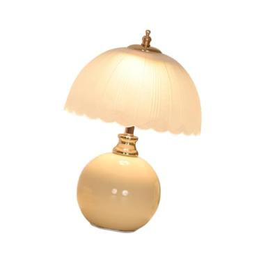 Imagem de IEUDNS Abajur de mesa cogumelo, luminária de cabeceira com detalhes em cerâmica, presente de Dia dos Namorados, luminária de cabeceira exclusiva para, Amarelo