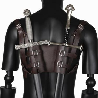 Imagem de Cinto De Espada Medieval, Coldre De Espada De Couro De Ombro Duplo Retrô Viking, Cosplay Cavaleiro Pirata Espada Dupla Porta-espada De Sapo Para Homens Mulheres, Black