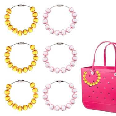 Imagem de 6 peças de pingentes esportivos para bolsa Bogg berloques fofos para bolsa Bogg acessórios contas de madeira beisebol, softball, futebol, basquete, futebol, futebol, basquete, bolsa de futebol