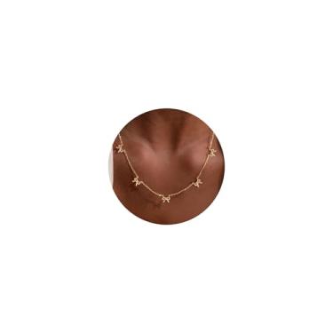 Imagem de VRIUA Colares femininos - Colar de corrente delicada banhado a ouro 14K com cinco pingentes: diamante, laço, floco de neve, cruz, flor, trevo, borboleta, coração, estrela de Davi e joia moderna