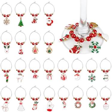 Imagem de FUGUIR 24 peças de pingentes de vinho de Natal para taças de caule, etiquetas de marcadores de copo de vinho, pingentes identificadores de bebida para degustação de lembrancinhas de festa, reunião de