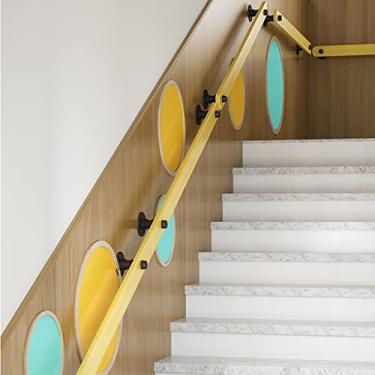 Imagem de Corrimãos de madeira 0,5-3,65 m corrimão de pinho antiderrapante kit completo para suporte de segurança interno barra corrimão suporte de trilho com suporte de aço inoxidável para escadas Villa Loft Co (cor: amarelo, tamanho: