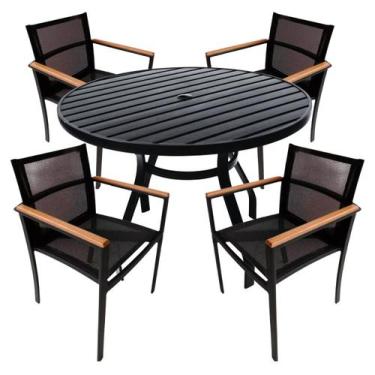 Imagem de Conjunto de Mesa Ripada 1,20m + 4 Cadeiras Amélia Área Jantar Piscina 