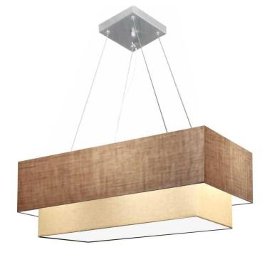 Imagem de Lustre Pendente Duplo Retangular Vivare Md-4321 Cúpula Em Tecido 80x40cm X 70x30cm - Bivolt Palha-bege 127/220v