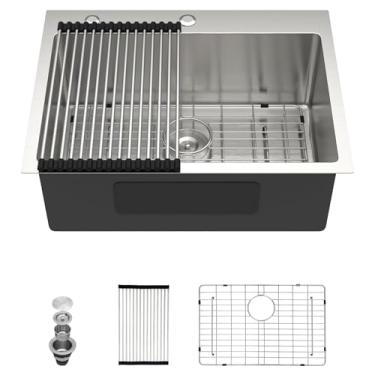 Imagem de Dcolora Pia de cozinha Drop In 61 x 45 x 23 cm, aço inoxidável 304 escovado, molho resistente de 16, tigela única média perfeita para cozinha pequena #DC-T258001