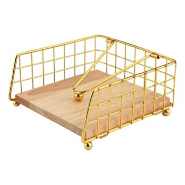 Imagem de SiaBiced Porta-guardanapos para organizador de mesa, dispensador plano de guardanapos, base de madeira para café, bar, área externa, Ouro