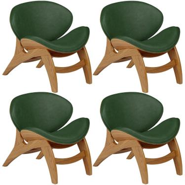 Imagem de Kit 4 Poltronas Decorativa Orgânica Sala Living Kadosh L02 Couríssimo Verde Musgo - Lyam Decor