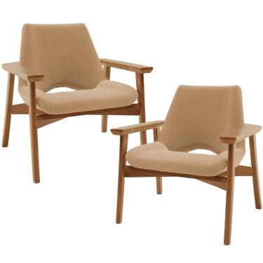 Imagem de Kit 02 Poltronas Decorativa Para Sala de Estar Living Base Madeira Becker L02 Bouclê Mostarda - Lyam Decor