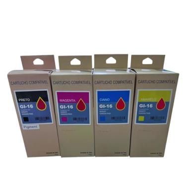 Imagem de Kit 4 Tintas Premium Ink 575mL 100% PIGMENTADA Compatível com Cano GI-16 para MAXIFY GX6010 GX7010 e Mais Preto 170ml + 3 Cores 135ml