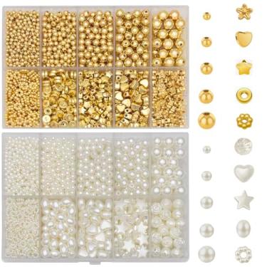 Imagem de Conjunto de 2760 contas espaçadoras redondas de pérolas e douradas 3/4/5/6/8 mm, 5 tamanhos e 5 estilos, pérolas e contas espaçadoras douradas para pulseiras, joias, colar, brincos, suprimentos