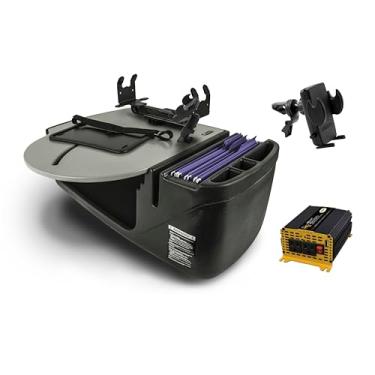 Imagem de AutoExec Mesa de carro AE-RMCD-PI-PM-PS-VC-GT Roadmaster e estação de trabalho portátil com inversor de potência de 400 watts, suporte para telefone, suporte de impressora e clipe de ventilação do