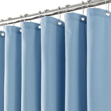Imagem de Cortinas de chuveiro de linho azul empoeirado extra de 213 cm de comprimento para porta de vidro deslizante de pátio creme marfim 182 cm de largura com ganchos anéis neutros naturais semitransparentes