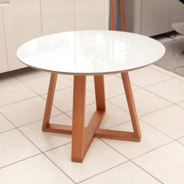 Imagem de Mesa de Jantar 105cm Redonda c/ Tampo Vidro Base em Madeira Natural - 
