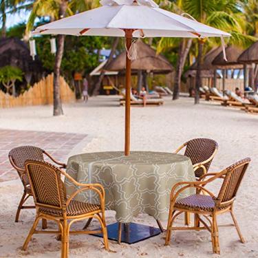 Imagem de Toalha de mesa VCVCOO para piquenique ao ar livre com orifício de guarda-chuva, resistente a manchas, à prova d'água, Casual, Caqui, 60 Round, 1