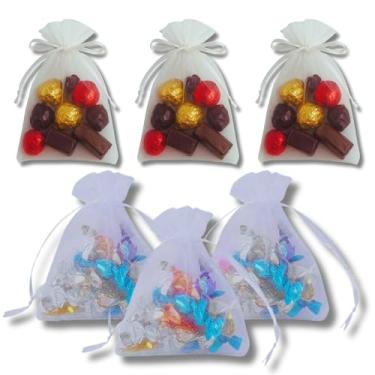 Imagem de Kit 100 Saquinhos Saco de Organza 17x23cm com fita cetim, para Lembrancinhas, guardar Joias, bijuterias, itens diversos, lembrança para festas de Natal, final de Ano Transparente