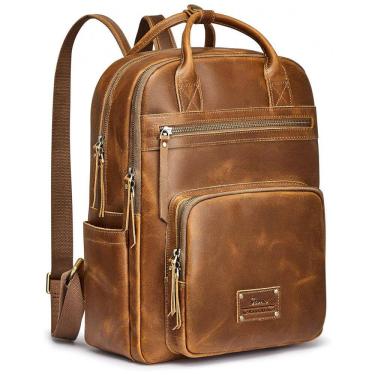 Imagem de Mochila Feminina de Couro com Alça para Bagagem, S ZONE, Marrom Claro