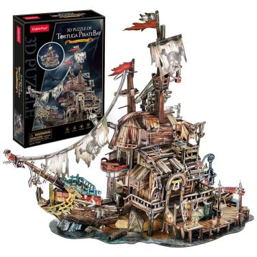 Imagem de Quebra Cabeças 3D para Adultos, Tema Casa dos Piratas Navio Naufrágio com 218 Peças, CubicFun T-3940, Marrom