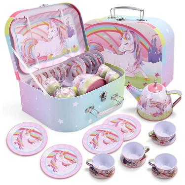 Imagem de Jogo de Chá Infantil 14 Peças com Tema de Unicórnio e Maleta de Transporte para Crianças Acima de 3 Anos, JOYIN, Rosa