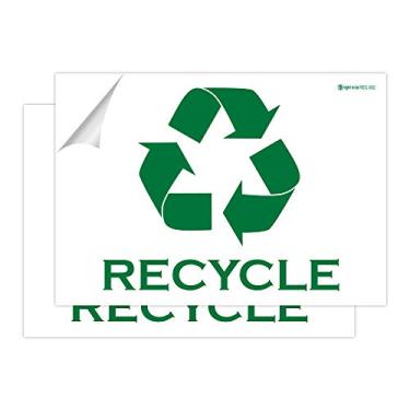 Imagem de IGNIXIA Pacote com 02 adesivos autoadesivos de reciclagem - adesivos de reciclagem grande 25 x 18 cm adesivo de reciclagem para lata de lixo - etiquetas de reciclagem (branco)