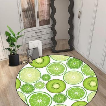 Imagem de FUYEUN Tapete redondo de kiwi verde para quarto, dormitório, sala de estar, groselha chinesa, tapete de chão, capacho, 150 x 150 cm