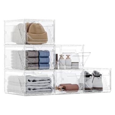 Imagem de Yashong Pacote com 6 organizadores de armazenamento atualizados com porta magnética, estrutura mais estável, estrutura mais estável, caixa de sapatos interconectável transparente e espessa para