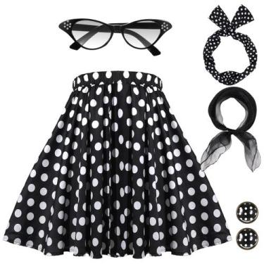 Imagem de Traje Hicarer, roupa feminina dos anos 50, saia poodle, meia, preta