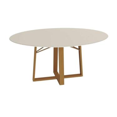 Imagem de Mesa De Sala Jantar Elma Premium Madeira Maciça C- Tampo Madeirado C- Vidro 120x120cm Carvalho-off White - Kappesberg