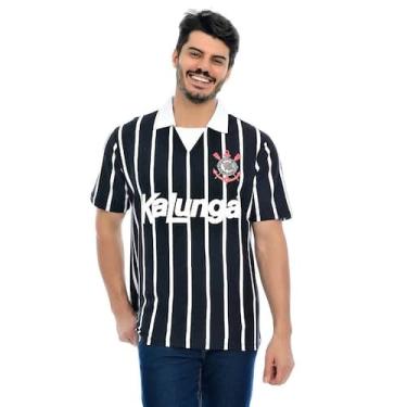 Imagem de Camisa Corinthians Kalunga 1990 Retrô - Coimbra, M, Preto, Branco